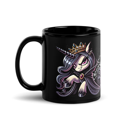 Wicked Queen Unicorn Black Glossy Mug